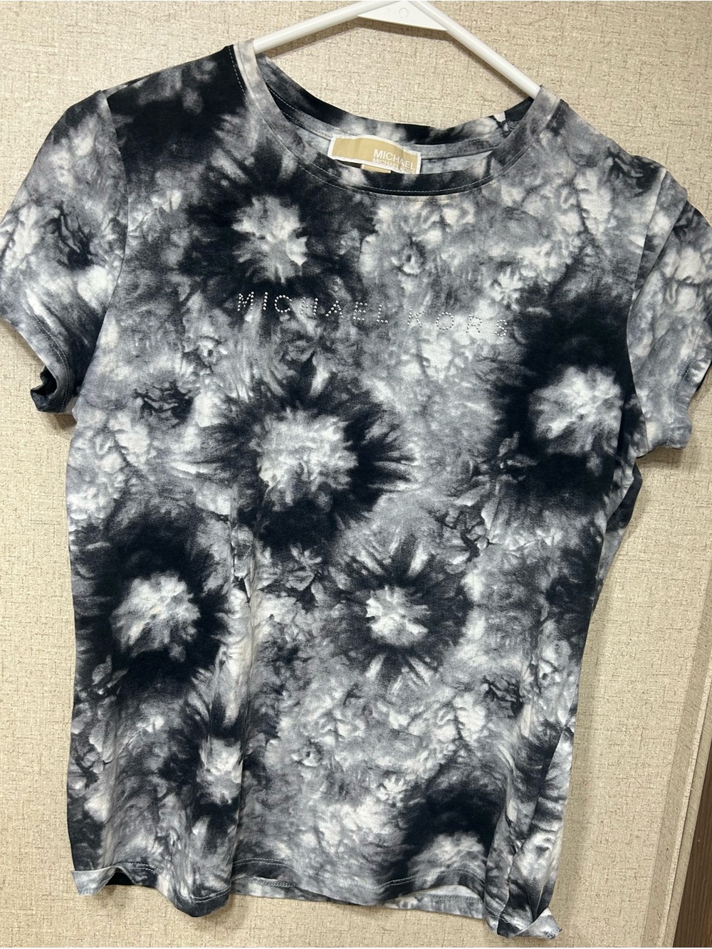Michael Kors Black & White Tie-Dye Crew Neck Short Sleeve Tee